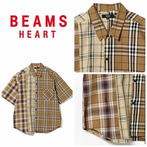 BEAMS HEART ビームス　ハート クレイジーチェック ビッグシャツS チェック柄 半袖シャツ コットンシャツ　メンズ