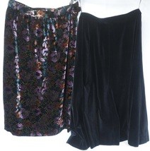 昭和ビンテージ オートクチュール スカート 高級仕立てのカラフルな花柄のスカートと黒のスカート 花柄スカート ウエスト72cm FKS505_画像1
