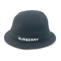 BURBERRY バーバリー 8026928 ハット帽 帽子 ロゴ バケットハット ハット コットン ブラック レディース【中古】美品_画像2