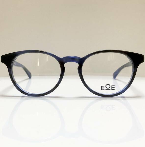 完全処分価格 スウェーデン EOE 定価42,000円 黒青メガネ キーホール型パント 純正ケースと純正クロス付き