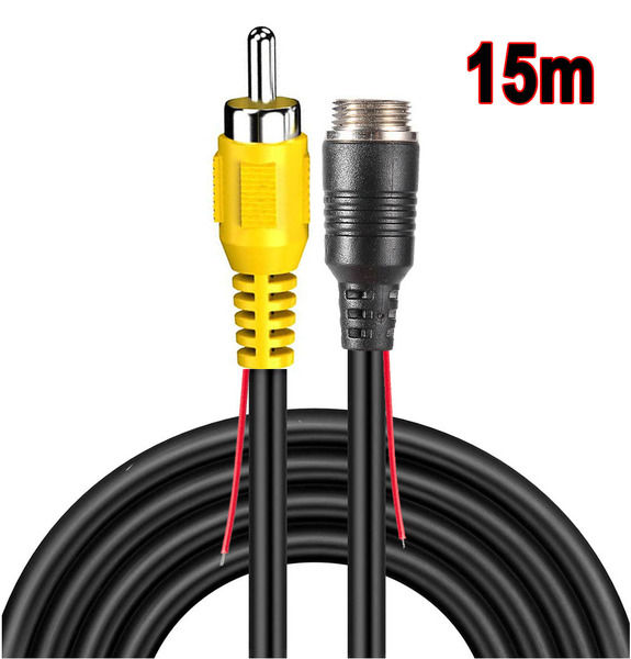 15m 4ピン(メス)⇔RCA(オス)変換アダプタ 映像／電源ケーブル 車載モニターとバックカメラの接続に