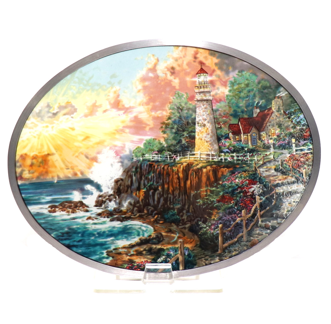 New with box Thomas Kinkade Vintage Stained Glass Light of Peace Lighthouse Landscape Glass Masters Disney Tiffany USA, Craft, glass, craft glass
