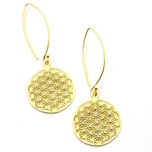  flower ob life earrings 18K flower of life god .. what student life. flower flower *ob* life zirconia Gold yellow gold 