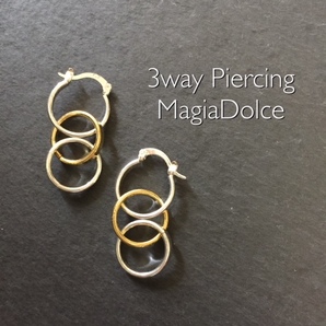 送料無料*MagiaDolce 5291●3wayピアス シルバーピアス ゴールドピアス フープピアス コンビピアス シンプルピアス コンビネーションピアス