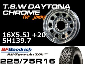 新型 ジムニー ホイール！ TSW デイトナクローム 16X5.5J+20 BF Goodrich All-Terrain T/A KO2 225/75R16 タイヤセット JB64 JB23などに！