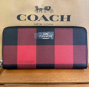 【新品未使用♪大特価♪正規品♪】COACH長財布♪大人気レッド×オシャレな折り柄♪