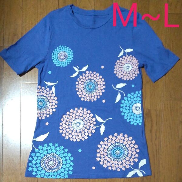 半袖Tシャツ　青　M~L　花火　長め