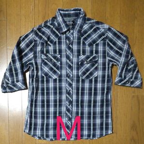 トップス 七分袖 M ネイビー チェック柄 おしゃれ着