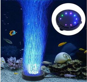 水槽ライト 水族館エアストーン アクアリウム 気泡ライト エアーポンプ 酸素補給 水槽装飾 気泡盤 LED水槽ライト付き多色 吸盤式 丸形 