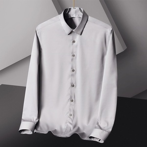 P286-XL 新品DCKMANY■シルク混 長袖シャツ メンズ ノーアイロン 形態安定 ドレスシャツ ワイシャツ 無地 ビジネス シャツ/ライトグレー