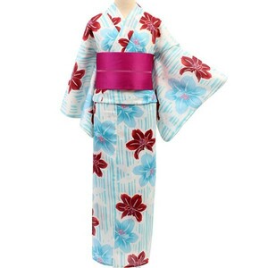 浴衣 単品 仕立て上がり 女性用 和遊日 綿80% 麻20% 153cm-166cm ゆかた単品 花柄 縞 現代柄 新品（株）安田屋 NO25569