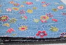きれいなブルー地に流水、紅葉、菊、梅等が染められた縮緬の風呂敷／未使用_画像4
