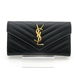 中古良品 サンローラン SAINT LAURENT 長財布 モノグラム ロングウォレット 372264 ブラック ゴールド金具 YSL ブランド レザー 黒革