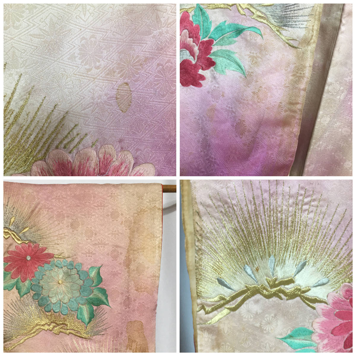 UNY3/98 豪華駒刺繍牡丹文様振袖中振袖金彩菊刺繍松牡丹華やか長期保管