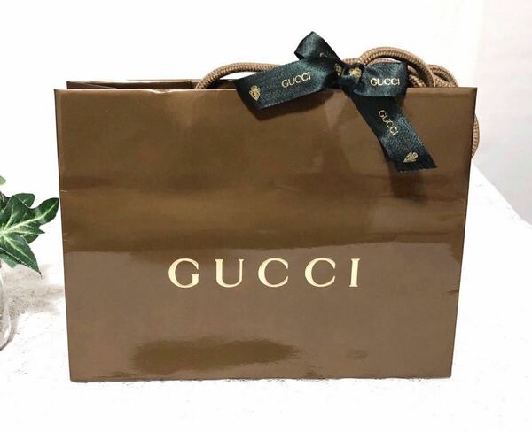 グッチ 「GUCCI」ショッパー 小物用 旧型 (2440) 正規品 付属品 ショップ袋 ブランド紙袋 小物箱サイズ ブラウン ツヤあり