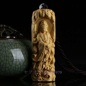 M807* new goods height approximately 8cm. sound bodhisattva small . yellow . tree carving one sword carving delicate sculpture netsuke Buxus microphylla tsuge.. sound bodhisattva . sound sama . earth production amulet Buddhism fine art 