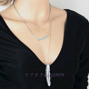 A043J☆新品人気 フェザー ロングネックレス ロングペンダント レディース アクセサリー ファッションB