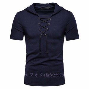 A604I☆新品人気 メンズ フード付き　半袖 レジャーtシャツ　トレーニングウェア　トップス レジャー ヨガ F