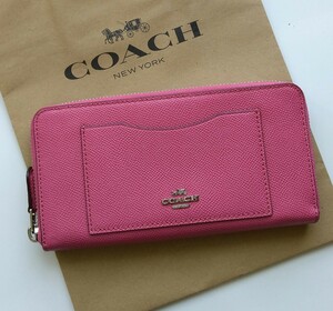 【新品】COACH　コーチ　長財布　ラウンドジップ 　レッド　ピンク