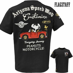 432031-20 SNOOPY PEANUTS スヌーピー 半袖Tシャツ クルーネック JOECOOL アメカジ オープンカー メンズ(ブラック黒) XL FLAG STAFF