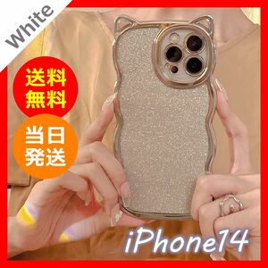 猫耳 iPhoneケース iPhone14 ホワイト キラキラ 韓国 人気 特価 iPhone