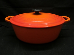 中古品 LE CREUSET ル・クルーゼ シグニチャー ココット 27cm 両手鍋 オレンジ 4.1L なべ ナベ