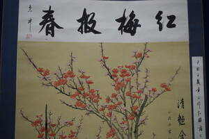 Art hand Auction [Unknown] // Author unknown / Red plum painting / Chinese painting / Large / Hotei hanging scroll HK-49, Painting, Japanese painting, Landscape, Wind and moon