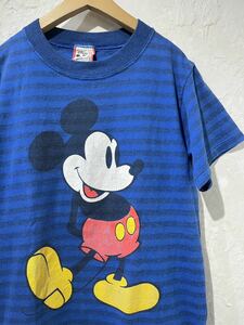 送料¥185 90'sビンテージUSA製希少ディズニーミッキーマウスボーダーTシャツS