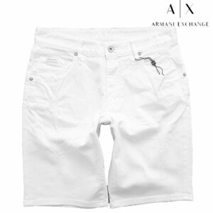 ◆新品◆アルマーニ◆爽やかに涼しく リペアクラッシュ 味出し ストレッチ ハーフ パンツ 31 白◆A|X ARMANI EXCHANGE ショート バミューダ