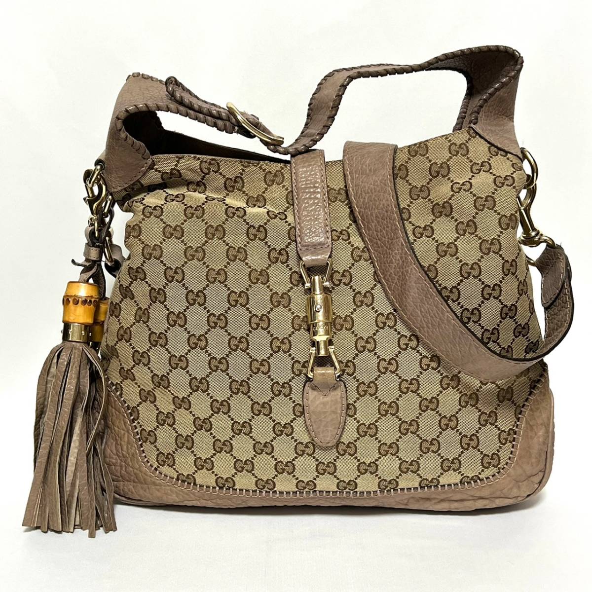 人気沸騰】 GUCCI ジャッキー バッグ レザー バンブー フリンジ
