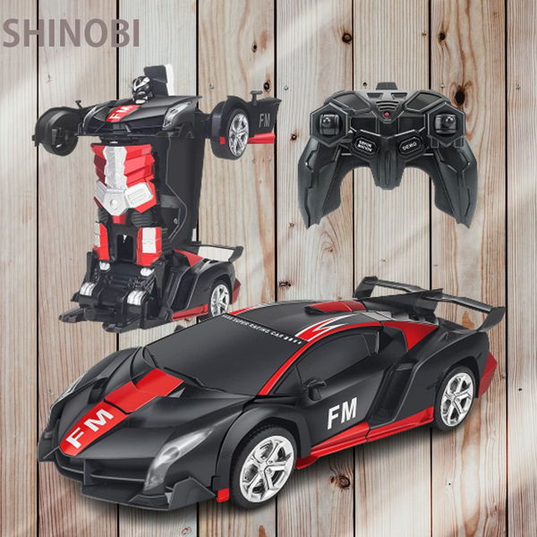 変形ロボット! 1/18スケール ラジコンカー RCカー LED搭載 360度回転可能。車とロボットに変身 レッド×ブラックつや消しカラー