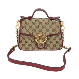 グッチ GUCCI ミニトップハンドル 583571 ベージュ×レッド ショルダーバッグ レディース 中古