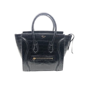 セリーヌ CELINE ラゲージ マイクロ クロコ ブラック ハンドバッグ レディース 中古