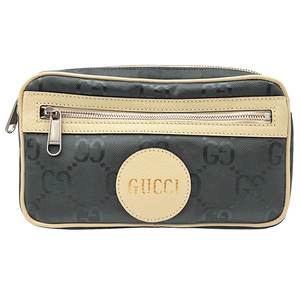  Gucci GUCCI belt bag 631341 GG nylon gray × beige body bag unisex used 