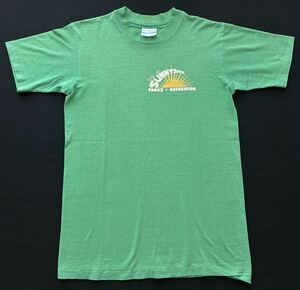 80s USA製 ヘインズ 両面プリント Tシャツ クルーネック 半袖　　アメリカ製 Hanes city of SUNNYSIDE Fifty-Fifty 50/50 柳7558
