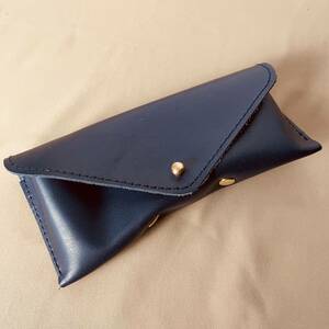  Himeji leather cow leather nose present .. firmly dark navy .. original leather glasses case hand made glasses case man and woman use JAPAN craft B926