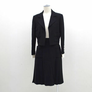 * Chanel setup suit skirt jacket black white silk P51351 P51350 (0220396302)