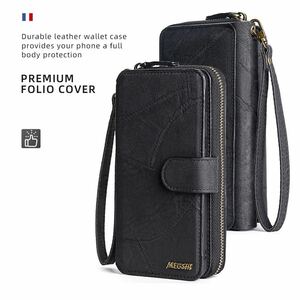 iPhone 11 leather case iPhone 11 case iPhone 11 cover 6.1 -inch notebook type card storage . purse attaching with strap . black 
