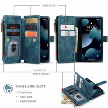 iPhone 13 mini レザーケース アイフォン13 ミニ　ケース 手帳型 カード収納　ファスナー付き　財布型　blue_画像2