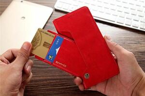 iPhone 13 mini レザーケース アイフォン13 ミニ　ケース 手帳型 カード収納　red