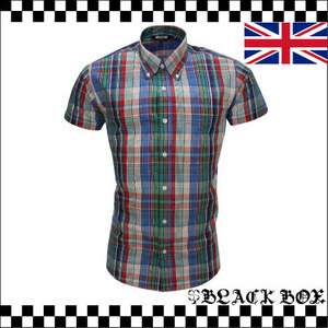 英国 インポート RELCO LONDON レルコ ロンドン チェック 半袖 ボタンダウンシャツ MODS モッズ SKINS スキンズ PUNK パンク oi UK M 6