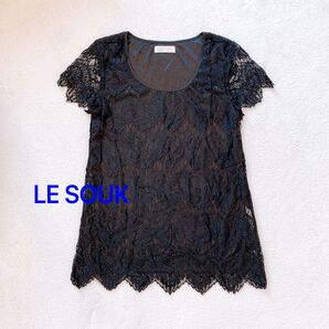 【新品・未使用!!】LE SOUK ペチコート付きレースTシャツ ブラック