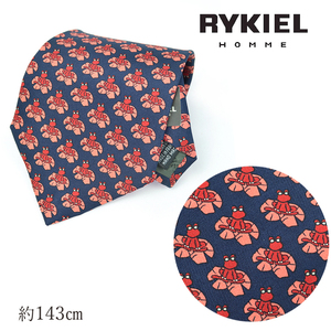 【新品未使用】在庫一掃！ RYKIEL HOMME リキエル ネクタイ 柄 カエル 派手 ユニーク 絹100% シルク 青 ブルー ネイビー 赤 レッド