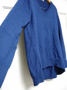 USED　綿混ニット　ニット　綿混　長袖ニット　薄手ニット　ネイビー　紺色　後ろ長め　前後の編み方違います　Mサイズ　サマーニット