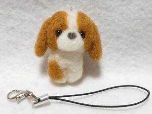 羊毛フェルト ハンドメイド 仔犬 キャバリアちゃん ストラップ 