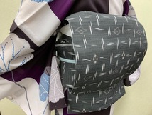 夏の本麻　八寸名古屋帯　琉球絣風　アンティークな色合いでオシャレ着にピッタリ合います。お仕立て上がり品_画像1