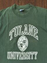 ＵＳＡ製 チャンピオン TULANE UNIVERSITY テュレーン大学 ３段プリント Ｔシャツ Ｓ グリーン 緑 シングルステッチ カレッジ アメリカ製_画像1