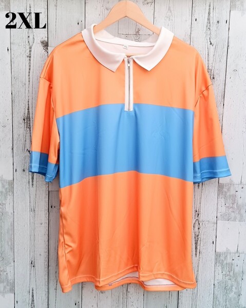 即決 新品 半袖 メンズ ポロシャツ 2XL 3L オレンジ&ブルー 夏シャツ サマーシャツお洒落 オシャレ海 夏 サマー 大きいサイズ 送料無料