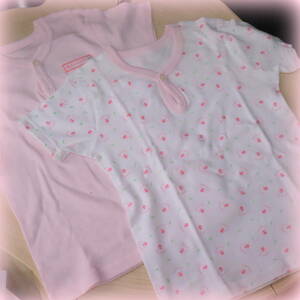 □女の子用 半袖肌着2枚セット 95サイズ ピンク系 未使用 アンダーシャツ インナーウエア ベビー キッズ 【萌猫堂】