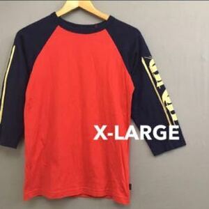 ▽エクストララージ X-LARGE 七分袖 Sサイズ ネイビー レッド メンズ 男性用 Tシャツ